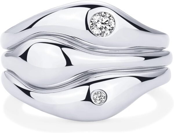 14K Gold Plated Chunky Stackable Rings Set for Women | Cubic Zirconia Bands Set | 3 Statement Rings Pack