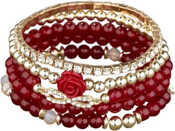 4 Pcs Cute Butterfly Charm Bracelets Set Gold Beaded Stackable Stretch Bracelets Bohemian Summer Jewelry Gifts for Women