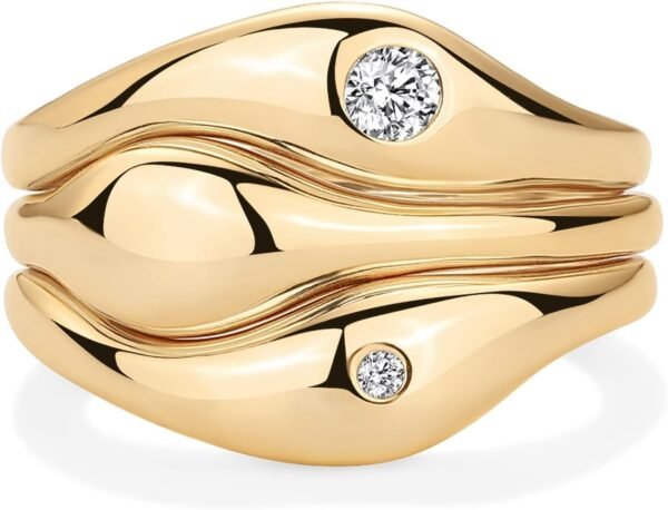 14K Gold Plated Chunky Stackable Rings Set for Women | Cubic Zirconia Bands Set | 3 Statement Rings Pack