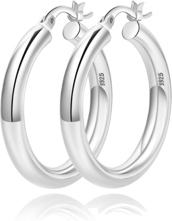 4mm Thick Gold Chunky Earrings Steling Silver Post Hoops Earrings For Women Hollow Tube Hoops Earrings Thick Gold Hoop Earrings Hypoallergenic Lightweight Gold Hoop Large Earrings 20/30/40/50/60MM