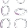 925 Sterling Silver Small Hoop Earrings Cubic Zirconia Huggie Hoop Earrings, 3 Pairs 14K White Gold Plated Cartilage Piercing Earrings Ear Cuff Tiny Hoop Earrings for Women Men