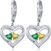 Heart Leverback Earrings Double Birthstone Dangle Earrings for Women, Love Jewelry for Her, Christmas Gifts for Women, Anniversary Birthday Gift for Mom Wife Girlfriend
