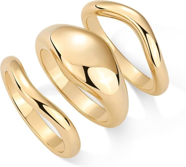 14K Gold Plated Chunky Stackable Rings Set for Women | Cubic Zirconia Bands Set | 3 Statement Rings Pack