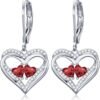Heart Leverback Earrings Double Birthstone Dangle Earrings for Women, Love Jewelry for Her, Christmas Gifts for Women, Anniversary Birthday Gift for Mom Wife Girlfriend