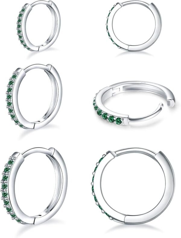 925 Sterling Silver Small Hoop Earrings Cubic Zirconia Huggie Hoop Earrings, 3 Pairs 14K White Gold Plated Cartilage Piercing Earrings Ear Cuff Tiny Hoop Earrings for Women Men