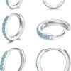 925 Sterling Silver Small Hoop Earrings Cubic Zirconia Huggie Hoop Earrings, 3 Pairs 14K White Gold Plated Cartilage Piercing Earrings Ear Cuff Tiny Hoop Earrings for Women Men