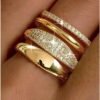 14K Gold Plated Stackable Rings for Women Non Tarnish - Dainty Cubic Zirconia Wedding Bands Ring Set Minimalist Trendy Statement Engagement Promise Thumb Rings Stacking Size 5-10