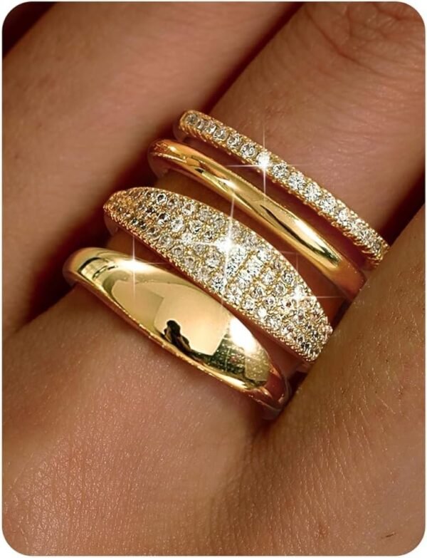 14K Gold Plated Stackable Rings for Women Non Tarnish - Dainty Cubic Zirconia Wedding Bands Ring Set Minimalist Trendy Statement Engagement Promise Thumb Rings Stacking Size 5-10