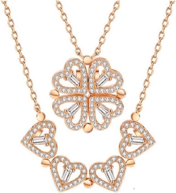 Sterling Silver Heart Shaped and Four Leaf Clover Convertible Pendant Necklace Crystals Jewelry for Women