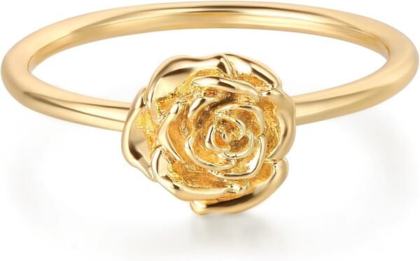 Birth Flower Ring for Women 14K Gold Plated Floral Minimalist Stackable Finger Jewelry Birthday Gifts