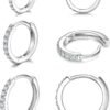 925 Sterling Silver Small Hoop Earrings Cubic Zirconia Huggie Hoop Earrings, 3 Pairs 14K White Gold Plated Cartilage Piercing Earrings Ear Cuff Tiny Hoop Earrings for Women Men