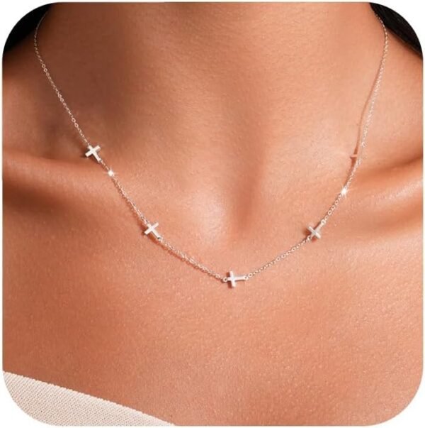 61LBWJtAjKL._AC_SL1500.jpg 925 Sterling Silver Cross Necklace for Women Dainty CZ Horizontal Cross Pendant Necklaces Birthstone Charm Chain for Mom Sideway Crucifix Cross Faith Choker Necklace Halloween Christmas Jewelry Gifts