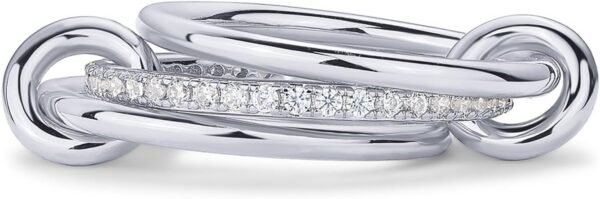 61LIv-SaxnL._AC_SL1500.jpg 14K Gold Plated Interlocked Stackable Rings for Women - Statement Mixed Metals Multi Ring Stack - Cubic Zirconia Two-Toned Connected Bands Stacking Jewelry