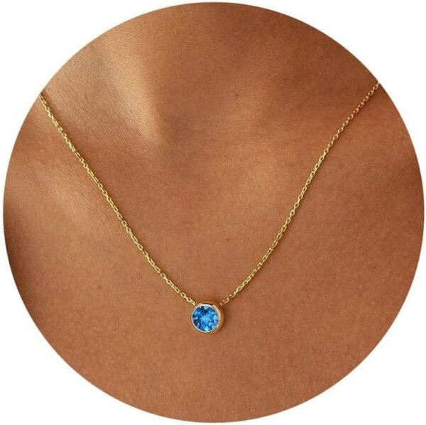 Birthstone Necklace for Women, Dainty 14K Gold Plated Red Blue Green Diamond Emerald Birthstone Necklace 12 Month Birthstone Jewelry Birthday Gifts for Women Teen Girls