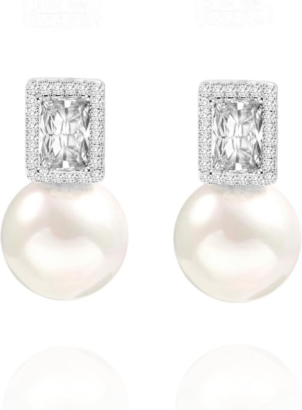 925 Sterling Silver Hoop Handpicked AAA+ Quality 7.5-8mm White Freshwater Cultured Pearl Dangle Drop Earrings Jewelry for Women