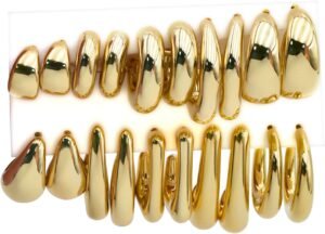 10 Pairs Hypoallergenic Chunky Gold Dangle Earrings for Women Trendy Thick Gold Plated Hoop Earrings Set Lightweight Jewelry