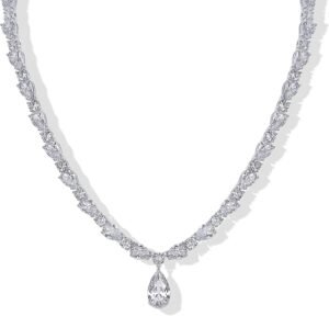 14K Gold Plated Pear Tennis Necklaces for Women - Cubic Zirconia Tennis Necklace with Drop for Brides & Bridesmaids - Cute Simulated Diamond Chain Trendy Wedding Jewelry