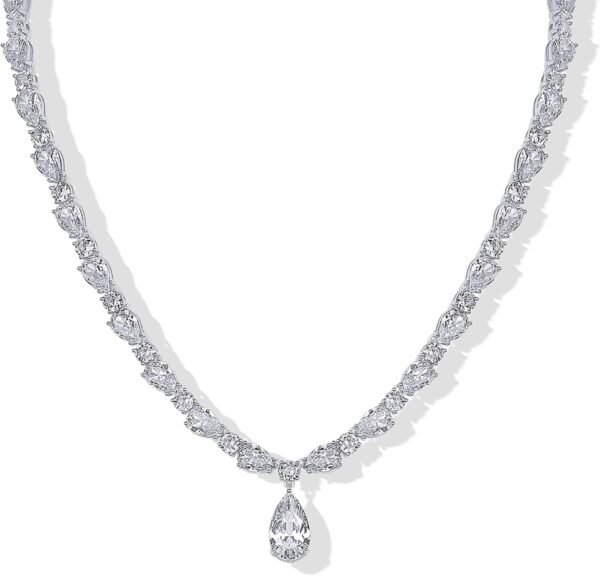 14K Gold Plated Pear Tennis Necklaces for Women - Cubic Zirconia Tennis Necklace with Drop for Brides & Bridesmaids - Cute Simulated Diamond Chain Trendy Wedding Jewelry