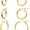 Gold Hoop Earrings for Women 14K Real Gold Plated Hoops with 925 Sterling Silver Post