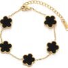 Four Leaf Clover Bracelet for Women 18K Gold Plated Stainless Steel Lucky 4 Leaf Gold Link Bracelet Jewelry Gift for Women