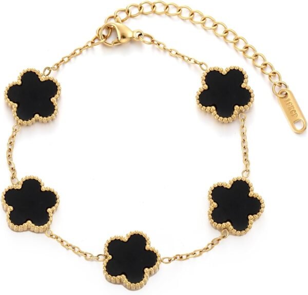 Four Leaf Clover Bracelet for Women 18K Gold Plated Stainless Steel Lucky 4 Leaf Gold Link Bracelet Jewelry Gift for Women