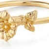 Birth Flower Ring for Women 14K Gold Plated Floral Minimalist Stackable Finger Jewelry Birthday Gifts