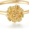 Birth Flower Ring for Women 14K Gold Plated Floral Minimalist Stackable Finger Jewelry Birthday Gifts