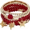 4 Pcs Cute Butterfly Charm Bracelets Set Gold Beaded Stackable Stretch Bracelets Bohemian Summer Jewelry Gifts for Women
