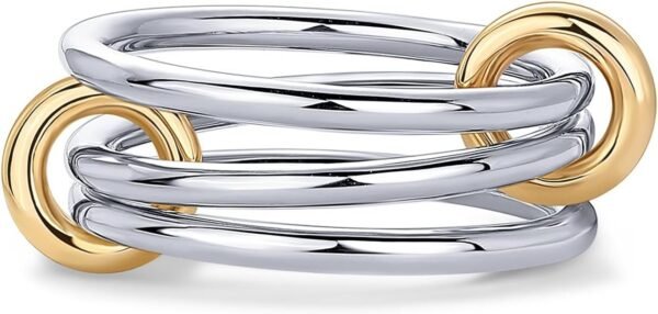 61WMcwu9rvL._AC_SL1500.jpg 14K Gold Plated Interlocked Stackable Rings for Women - Statement Mixed Metals Multi Ring Stack - Cubic Zirconia Two-Toned Connected Bands Stacking Jewelry