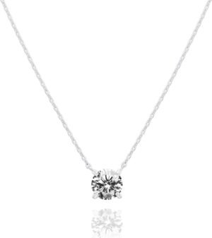 14K Gold Plated Crystal Solitaire 1.5 Carat (7.3mm) Cubic Zirconia Dainty Choker Necklace | Gold Necklaces for Women