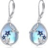 Bee/Flower/Hummingbird Bird Moonstone Earrings 925 Sterling Silver Teardrop Dangle Hypoallergenic Leverback Earring for Women