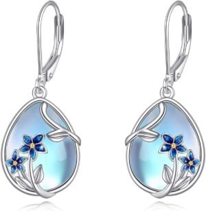 61YbpiOWWdL._AC_SL1500.jpg Bee/Flower/Hummingbird Bird Moonstone Earrings 925 Sterling Silver Teardrop Dangle Hypoallergenic Leverback Earring for Women