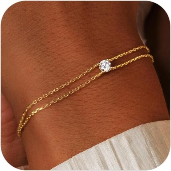 61YmU_9ftL._AC_SL1500.jpg Gold Pearl Bracelets for Women Trendy, 14K Real Gold Plated Dainty Stackable Snake Chain CZ Heart Pendant Bracelets, Layered Waterproof Jewelry Gift for Women Adjustable 6"+2"