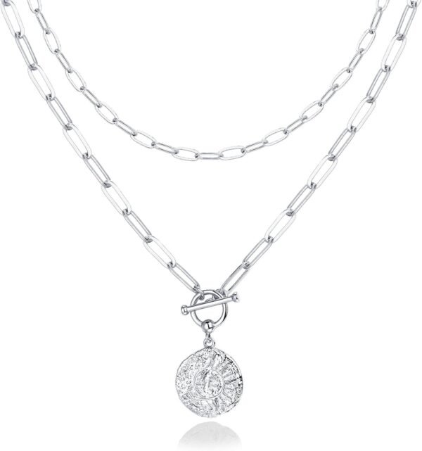 61YuNNrvyYL._AC_SL1500.jpg 14K Gold Plated Layering Necklaces | Stylish Minimalist Design Pendant Necklaces | Bar, Circle, Lotus, Disc, Dog Tag, Horizontal Bar Pendants for Women