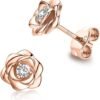 Gold Plated Sterling Silver Rose Flower Earring Studs, Hypoallergenic & Nickel Free Earrings for Women