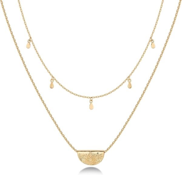 61Zr5lCl-L._AC_SL1500.jpg 14K Gold Plated Layering Necklaces | Stylish Minimalist Design Pendant Necklaces | Bar, Circle, Lotus, Disc, Dog Tag, Horizontal Bar Pendants for Women