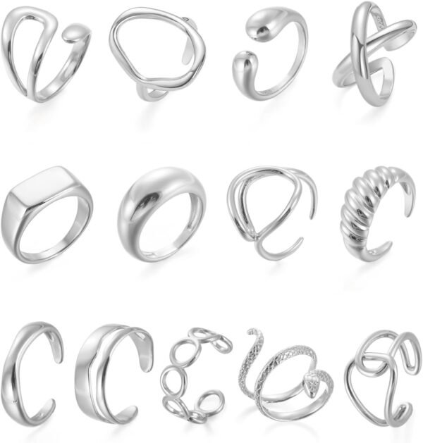 61ZxnrU5W2L._AC_SL1500.jpg 10PCS Gold Dome Chunky Rings for Women 18K Gold Plated Braided Twisted Round Signet Rings Adjustable Open Ring Band Statement Jewelry Size 7-9