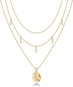 61a4wzmvk7L._AC_SL1500.jpg 14K Gold Plated Layering Necklaces | Stylish Minimalist Design Pendant Necklaces | Bar, Circle, Lotus, Disc, Dog Tag, Horizontal Bar Pendants for Women