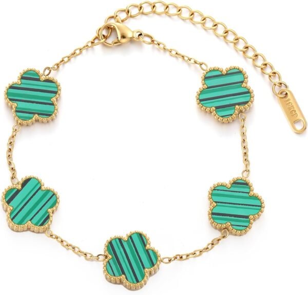 Four Leaf Clover Bracelet for Women 18K Gold Plated Stainless Steel Lucky 4 Leaf Gold Link Bracelet Jewelry Gift for Women