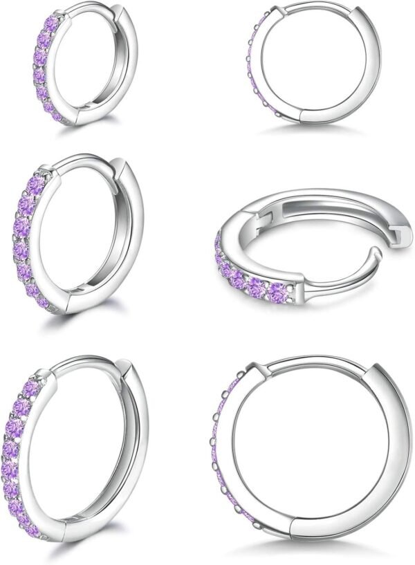 925 Sterling Silver Small Hoop Earrings Cubic Zirconia Huggie Hoop Earrings, 3 Pairs 14K White Gold Plated Cartilage Piercing Earrings Ear Cuff Tiny Hoop Earrings for Women Men