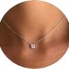 Diamond Necklace for Women Dainty Square Cubic Zirconia Splints Solitaire Pendant Necklace for women 14kGold/Silver Plated Different Width Square CZ Pendant Necklaces Simulated Diamond Bridesmaid Jewelry for Women