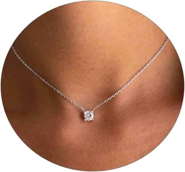 Diamond Necklace for Women Dainty Square Cubic Zirconia Splints Solitaire Pendant Necklace for women 14kGold/Silver Plated Different Width Square CZ Pendant Necklaces Simulated Diamond Bridesmaid Jewelry for Women