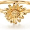 Birth Flower Ring for Women 14K Gold Plated Floral Minimalist Stackable Finger Jewelry Birthday Gifts