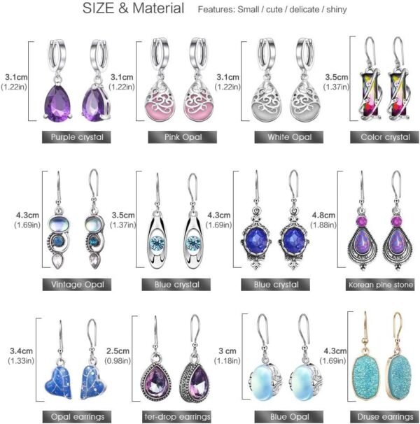 61e43AxsGtL._AC_SL1000.jpg 12 Pairs Teardrop Druse Crystal Drop Dangle Earrings for Women Cubic Zirconia Huggie Hoop Earring Jewelry Set Christmas Gifts