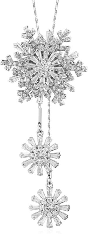 61eMt9hyNXL._AC_SL1500.jpg Winter Snowflake Charm Long Chain Sweater Necklace Dainty Cubic Zirconia Snowflake Pendant Necklace Silver Trendy Christmas Jewelry for Women Elegant Y Chain Jewelry