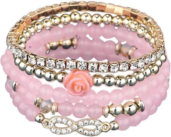 4 Pcs Cute Butterfly Charm Bracelets Set Gold Beaded Stackable Stretch Bracelets Bohemian Summer Jewelry Gifts for Women