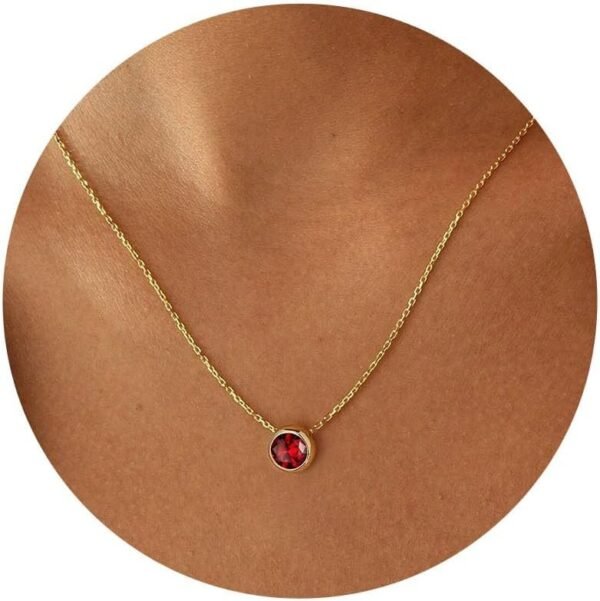 Birthstone Necklace for Women, Dainty 14K Gold Plated Red Blue Green Diamond Emerald Birthstone Necklace 12 Month Birthstone Jewelry Birthday Gifts for Women Teen Girls