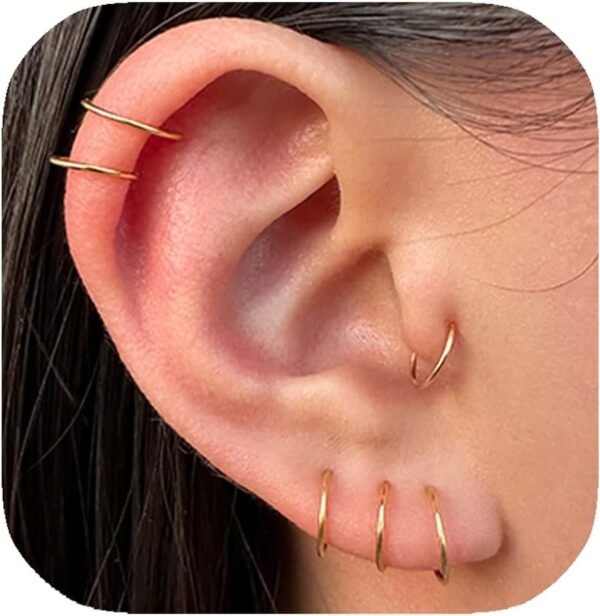 Small Gold or Sterling Silver Huggie Hoop Earrings for Women Cartilage Nose Helix Tragus