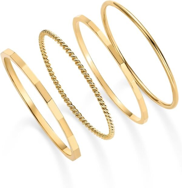 14K Gold Plated Four Pieces Thin Rings Set for Women | 4 Dainty Stacking Rings Pack | Minimalist Stackable Bands