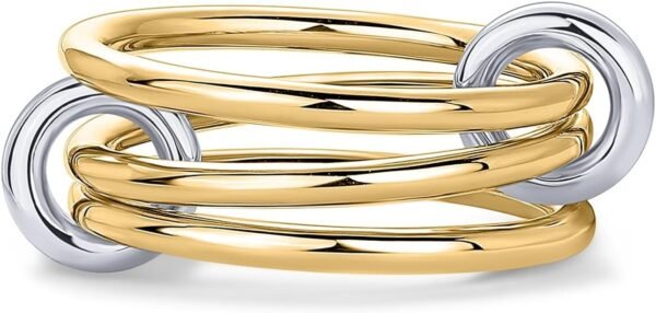 61jUuvDa2CL._AC_SL1500.jpg 14K Gold Plated Interlocked Stackable Rings for Women - Statement Mixed Metals Multi Ring Stack - Cubic Zirconia Two-Toned Connected Bands Stacking Jewelry